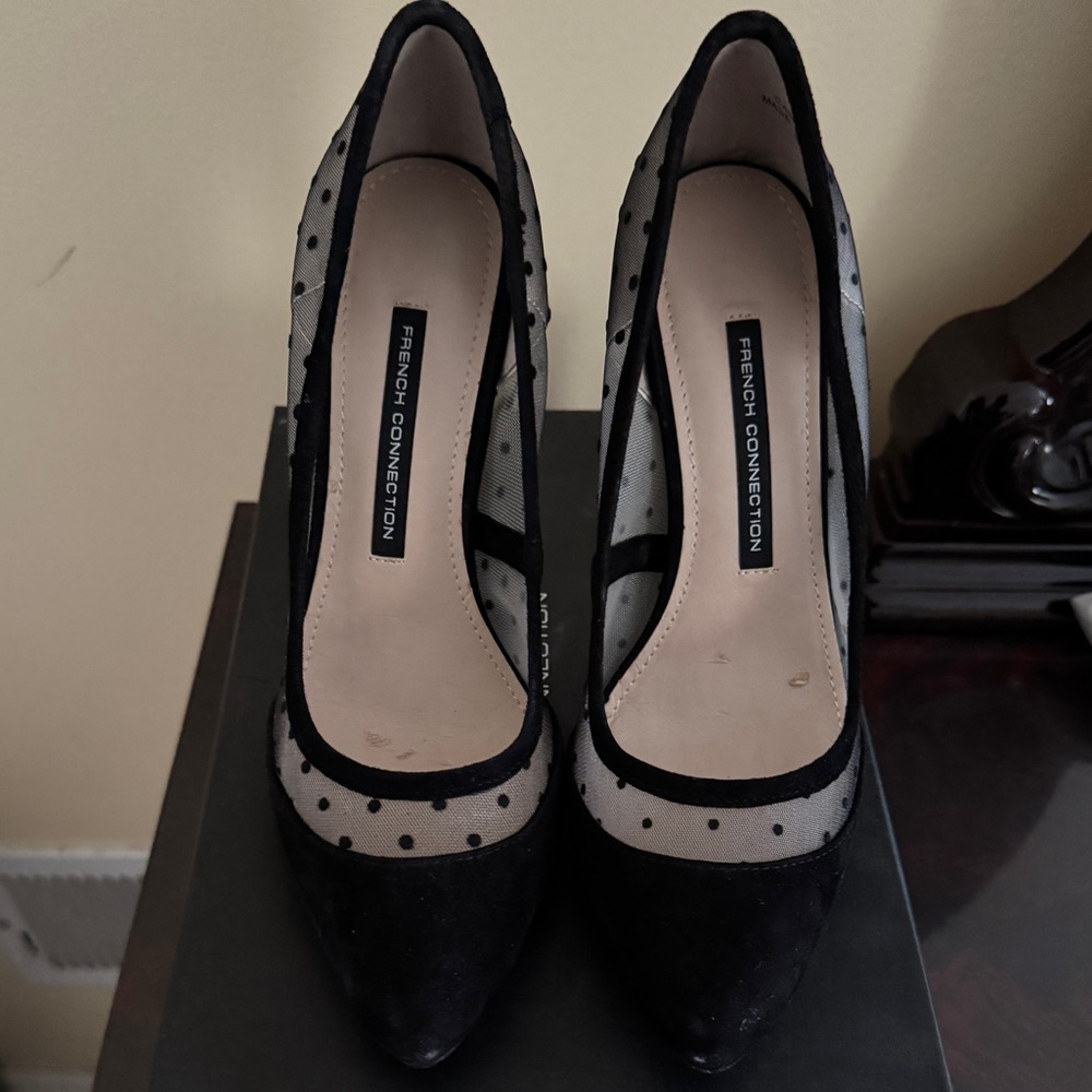 French Connection Black and Cream Heeled Pumps